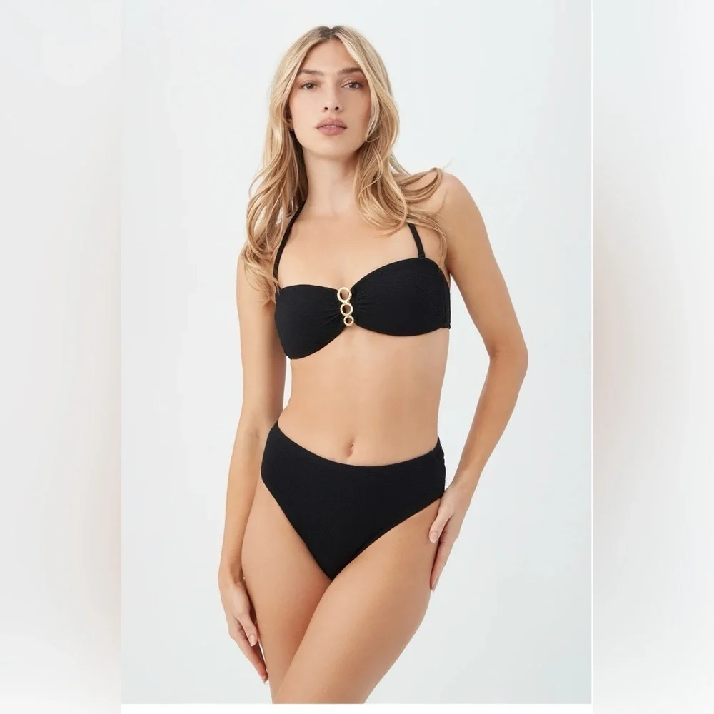 NWT Trina Turk Women's Black Sands Textured Molded Bandeau Bikini Top size 8